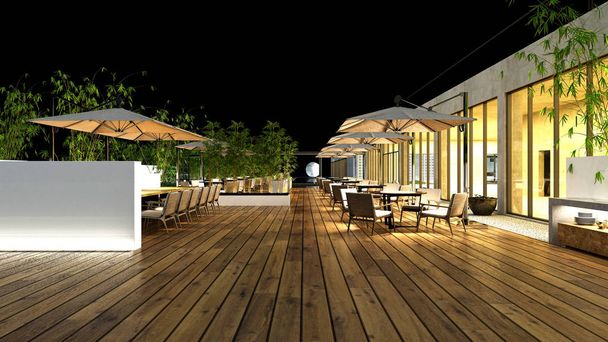 3D render kafe balkon terası - Fotoğraf, Görsel
