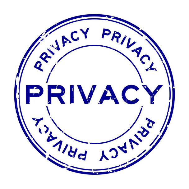 Grunge palabra de privacidad azul sello de goma redonda sobre fondo blanco
 - Vector, imagen
