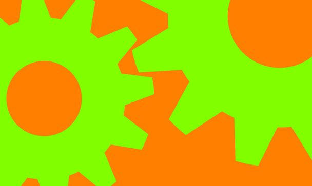 Roues d'engrenage vert grandes et colorées isolées sur fond orange. Illustration abstraite avec références au concept de réunion créative, de solution d'équipe, de progrès, d'évolution ou de travail d'équipe
.  - Photo, image