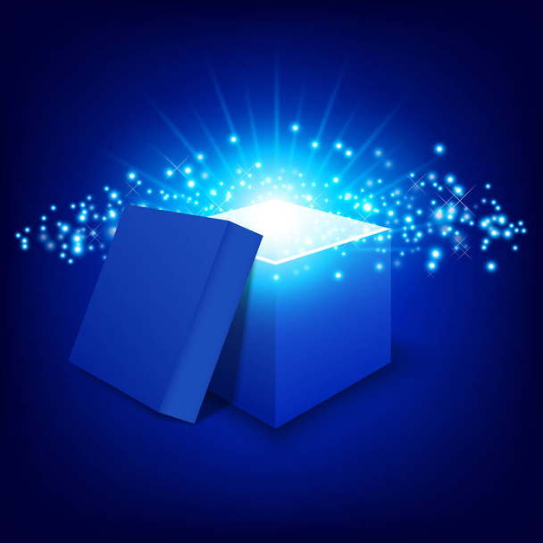 Μπλε κουτί δώρου σε βαθμιδωτό φόντο - Διάνυσμα, εικόνα