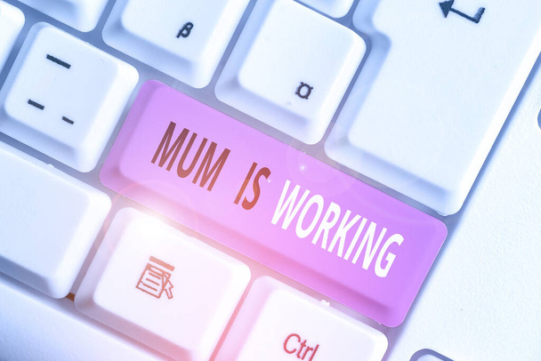 Schreibnotiz, die zeigt, dass Mama arbeitet. Business-Foto zeigt finanzielle Stärkung und berufliche Weiterentwicklung der Mutter. - Foto, Bild