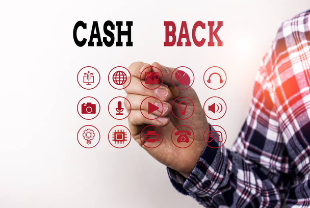 Conceptual hand writing showing Cash Back. Business photo text denoting a form of incentive offered to buyers of certain products. - Photo, Image