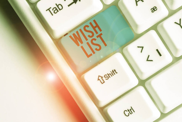 Writing note showing Wish List. Business photo showcasing List of desired but often realistically unobtainable items. - Photo, Image