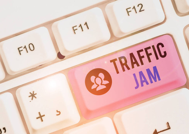 Conceptual hand writing showing Traffic Jam. Business photo showcasing a large number of vehicles close together and unable to move. - Photo, Image