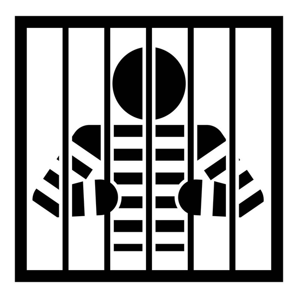 Φυλακισμένος πίσω από τα κάγκελα κρατά ράβδους με τα χέρια του Θυμωμένος άνθρωπος ρολόι μέσα από πλέγμα στη φυλακή Εντοπισμός έννοια εικονίδιο μαύρο χρώμα διάνυσμα απεικόνιση επίπεδη εικόνα στυλ - Διάνυσμα, εικόνα