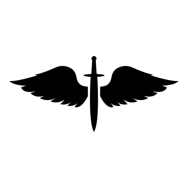 Vleugels en zwaard symbool cadets Gevleugeld mes wapen middeleeuwse leeftijd Krijger insigne Blazon dapperheid concept icoon zwarte kleur vector illustratie platte stijl afbeelding - Vector, afbeelding