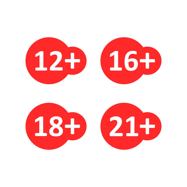 12, 16, 18, 21 plusz ikon lapos stílusban. Cenzúra-vektor illékony - Vektor, kép