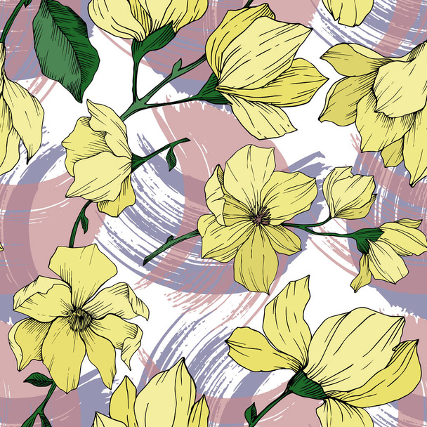 Vektor Magnolia květinové botanické květiny. Černobílý rytý inkoust. Bezproblémové pozadí vzor. - Vektor, obrázek