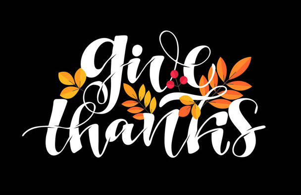 Благодарите - счастливый день благодарения - ручной рисунок надписи этикетки искусства. Концепция оформления шаблона
 - Вектор,изображение