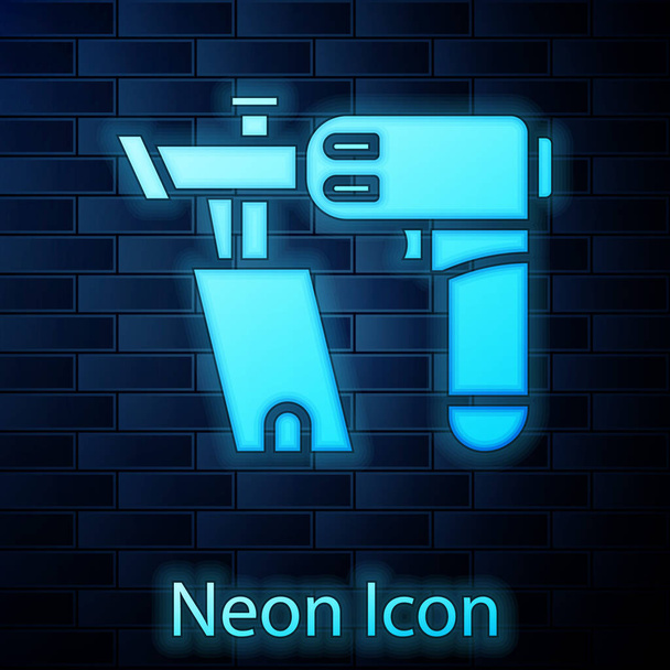 Glowing neon Nail gun icon isolated on brick wall background. Vector Illustration - Vector, Image