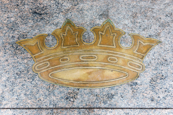 Golden royal crown on light gray marble - Photo, Image