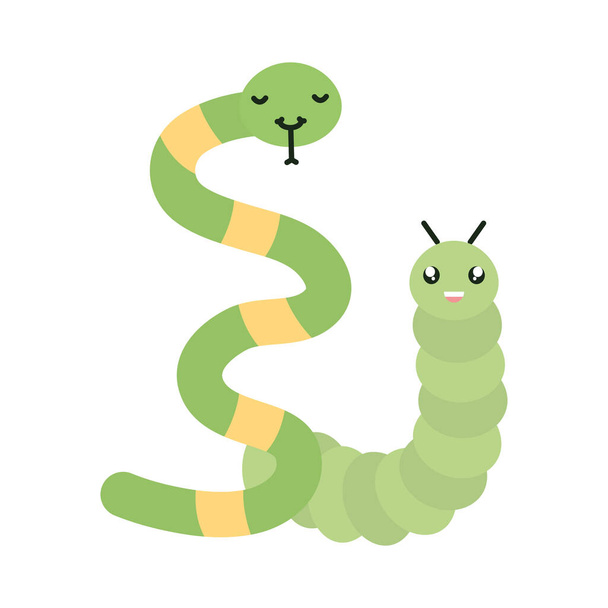 cute little snake with worm kawaii characters - Vektori, kuva
