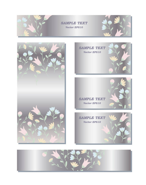 Floral patterns of different sizes with flowers in pastel colors. For romantic and easter design, announcements, greeting cards, posters, advertisement. Made in the same style - Vetor, Imagem