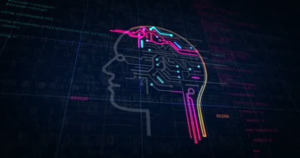 人工知能プロジェクトの作成。サイバー技術、機械学習、ロボットとサイバー脳3Dアニメーションの抽象概念。未来的なアイデアのデジタルスキームラインを描く. - 映像、動画