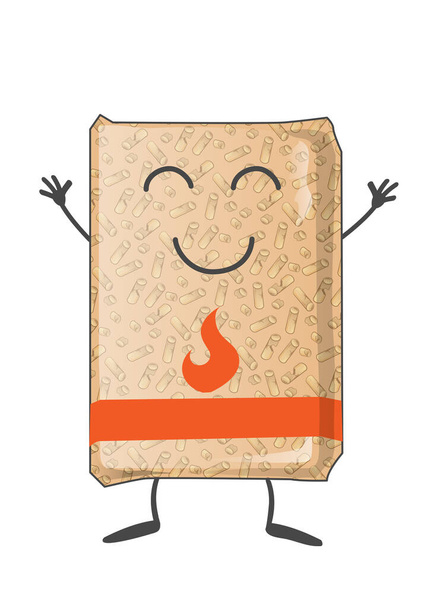 bag of wood pellets mascot cartoon. isoalated on white - Vector, Image