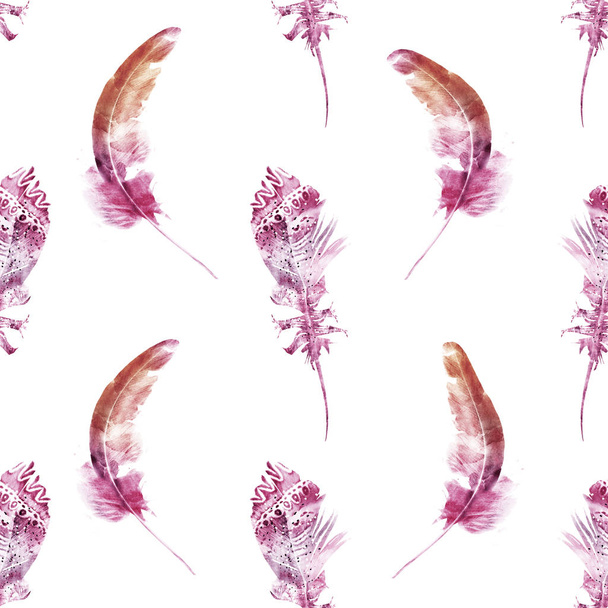 Seamless pattern with watercolor feather - Fotó, kép