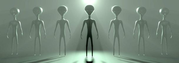 Aliens/ extraterrestrials, mystic fog - 3D rendering - Fotoğraf, Görsel