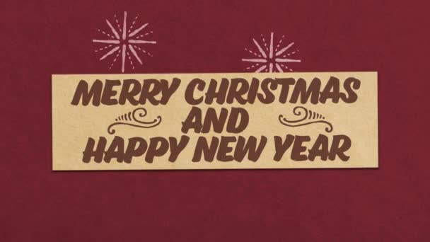 Merry Christmas And Happy New Year Greeting Card On  Red  Paper Textured Background. Ideal For Your Christmas And New Year Related Project.  Seamless High-Quality 4K Animation - Footage, Video