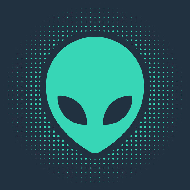 Green Alien εικονίδιο απομονώνονται σε μπλε φόντο. Εξωγήινο εξωγήινο πρόσωπο ή σύμβολο κεφαλής. Αφηρημένες τυχαίες τελείες. Εικονογράφηση διανύσματος - Διάνυσμα, εικόνα