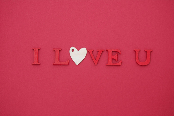 I love you lettering. Valentine's Day red background flat lay, greeting card. - Foto, immagini