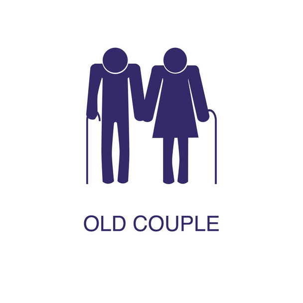 Elemento casal velho em estilo simples plana no fundo branco. Ícone de casal velho, com modelo de conceito de nome de texto
 - Vetor, Imagem
