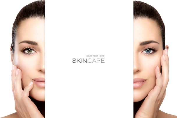 Skincare έννοια με θηλυκό πρόσωπο χωρίζεται στη μέση - Φωτογραφία, εικόνα