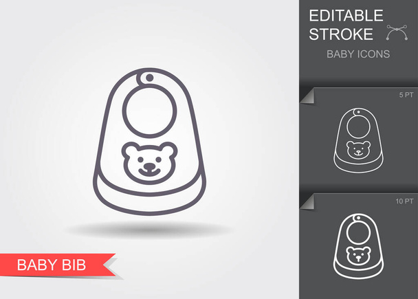 Baby-Lätzchen. Zeilensymbol mit editierbarem Strich mit Schatten - Vektor, Bild