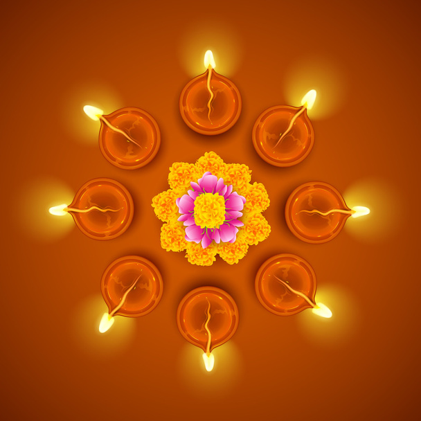 Diwali Diya decorado na flor Rangoli
 - Vetor, Imagem