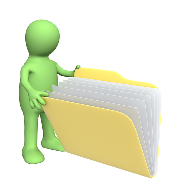 Puppet, opening folder with documents - Foto, Bild
