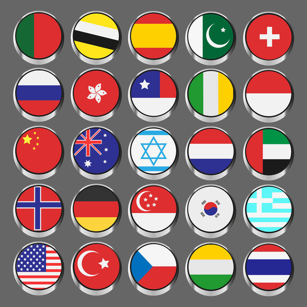 Collection of flag button design. Vector design.World countries icons set - Vector, Image