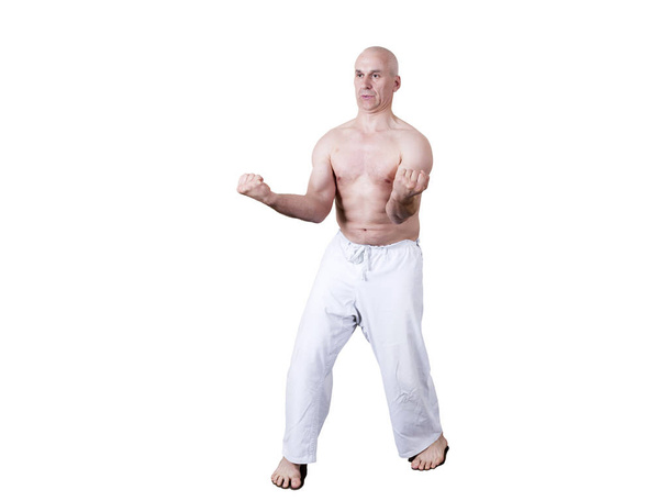 Adult athlete performs formal goju-ryu exercises. - Valokuva, kuva