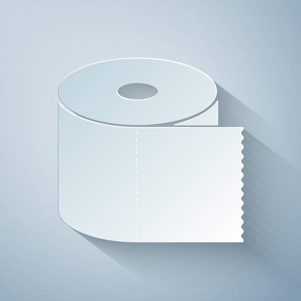 Papiergeschnittenes Toilettenpapierrollen-Symbol isoliert auf grauem Hintergrund. Papierkunst. Vektorillustration - Vektor, Bild