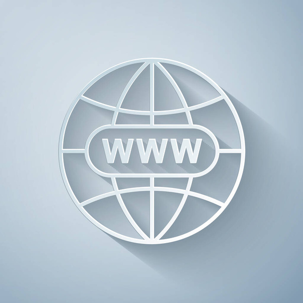 Kağıt kesiği Gri arkaplanda izole edilmiş Web simgesine git. Www simgesi. Resimli web sitesi. Dünya çapındaki web sembolü. İnternet sitenizin tasarımı, uygulaması, Ui için internet sembolü. Kağıt sanatı tarzı. Vektör İllüstrasyonu - Vektör, Görsel