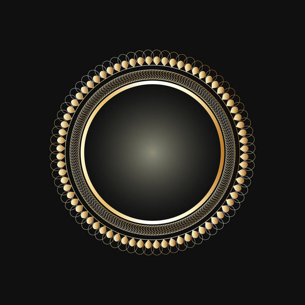 Decorative golden round frame on black background. Luxury mandala in ethnic style. Oriental circular golden vintage illustration. Arabic, Islamic, moroccan, asian, indian native african motif. - Вектор,изображение