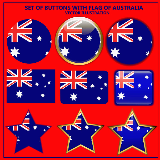 Φωτεινό σύνολο πανό με σημαία της Αυστραλίας. Χαρούμενη Αυστραλία ημέρα εικονογράφηση. Εικονογράφηση διανύσματος. - Διάνυσμα, εικόνα