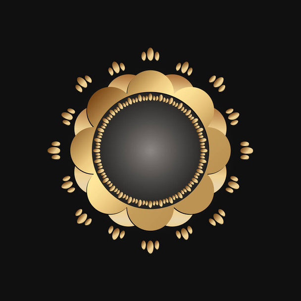 Decorative golden round frame on black background. Luxury mandala in ethnic style. Oriental circular vintage illustration. Arabic, Islamic, moroccan, asian, indian native african motif. - Вектор,изображение
