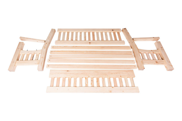 Disassembled wooden bench on white background top view. - Фото, изображение