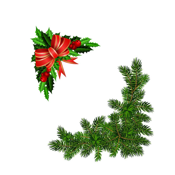 Christmas decorations with fir tree collection isolated - Vector, Image
