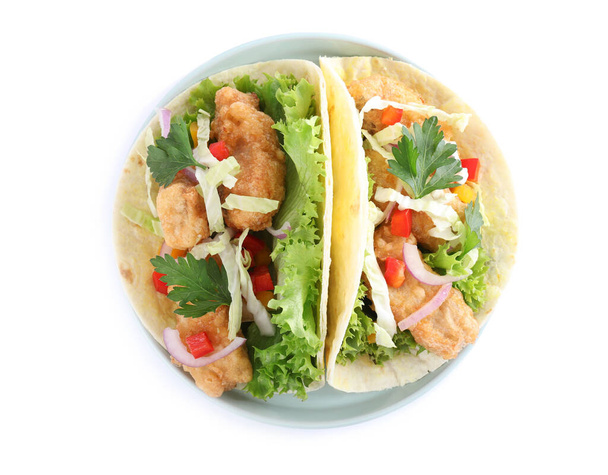 Finom hal taco izolált fehér, felső nézet - Fotó, kép