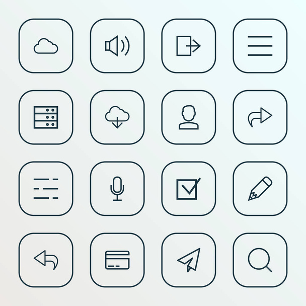 Iconos de usuario conjunto de estilo de línea con tarjeta, almacenamiento, nube y otros elementos de usuario. Iconos de usuario de ilustración vectorial aislado
. - Vector, imagen