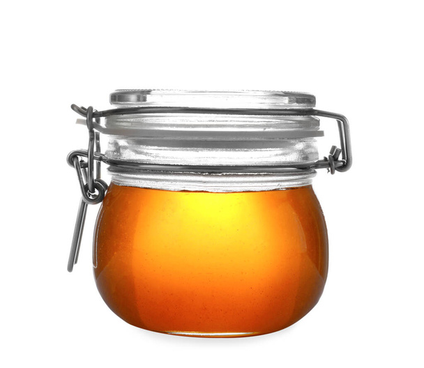 Jar with organic honey isolated on white - Fotografie, Obrázek