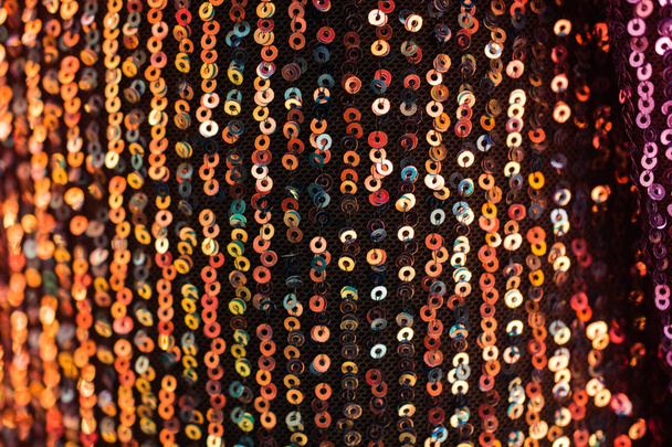 Sequined Circular koraliki tekstylne. Glamour Vibrant Brokat Bokeh Sukienka świąteczna - Zdjęcie, obraz