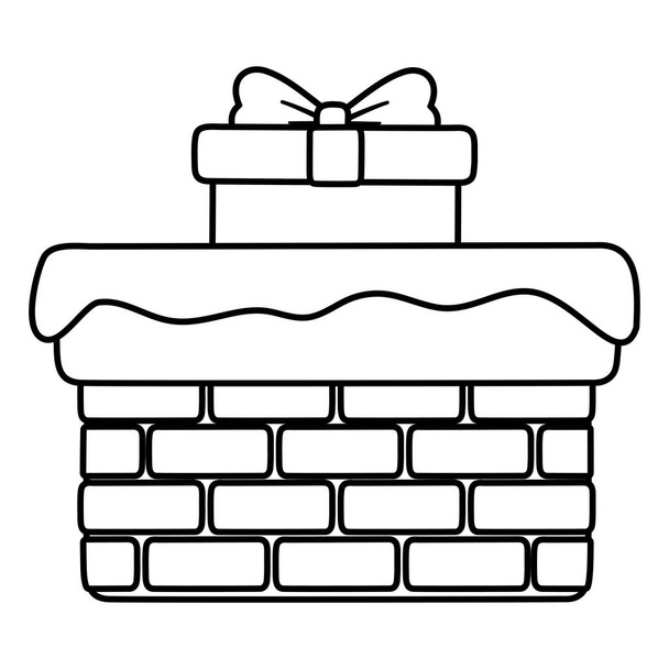 chimenea con regalo y decoración de nieve de estilo navideño. - Vector, Imagen