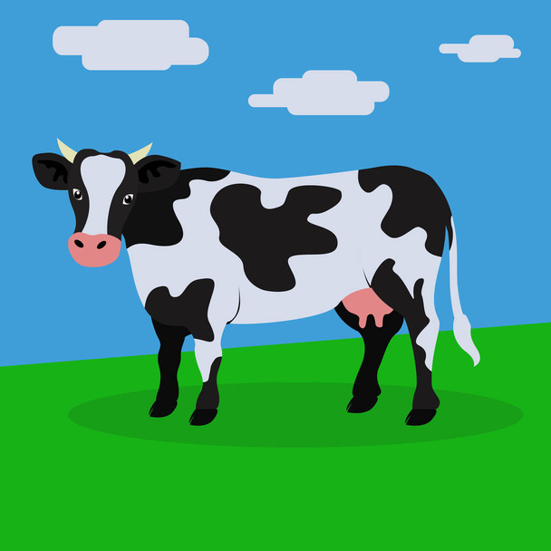 芝生のフィールドのベクトル図上の牛 - ベクター画像