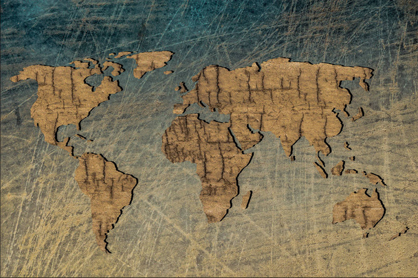 Roughly sketched out world map with wooden filling - Photo, Image