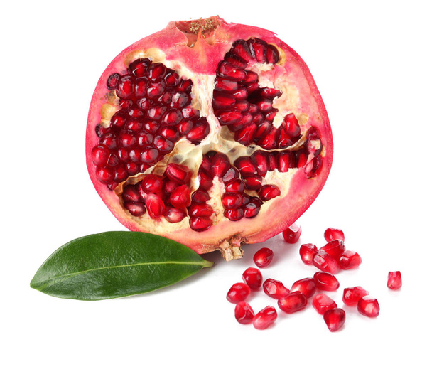 Ripe tasty pomegranate isolated on white - Photo, Image