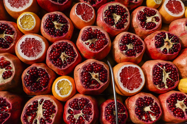 Istanbul, Turkey Lemons, pomegranates, oranges at a street stand. - Photo, Image