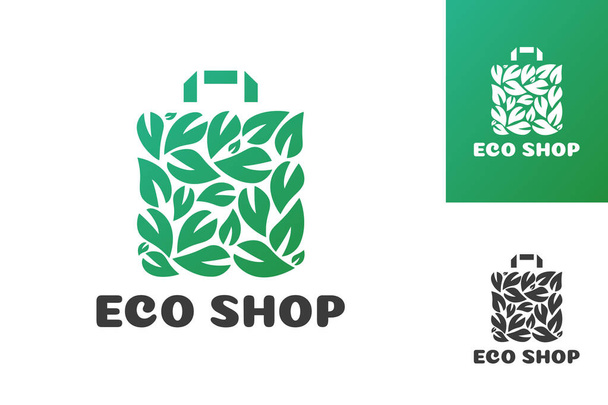 Eco shop logo consisting of shopping bag and leaf - Vettoriali, immagini