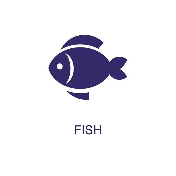Elemento pesce in stile piatto semplice su sfondo bianco. Icona di pesce, con il modello di concetto del nome del testo
 - Vettoriali, immagini