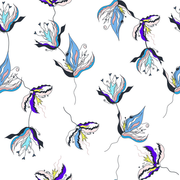 Summer light background of flowers. Festive fun texture on a white background. Vector illustration - Вектор,изображение